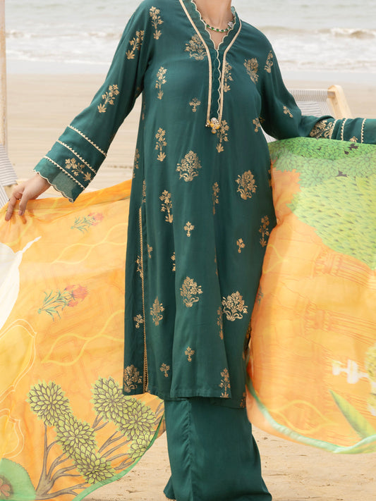 Green Maple Silk 3Pc Stitched - ALP-3PS-2043