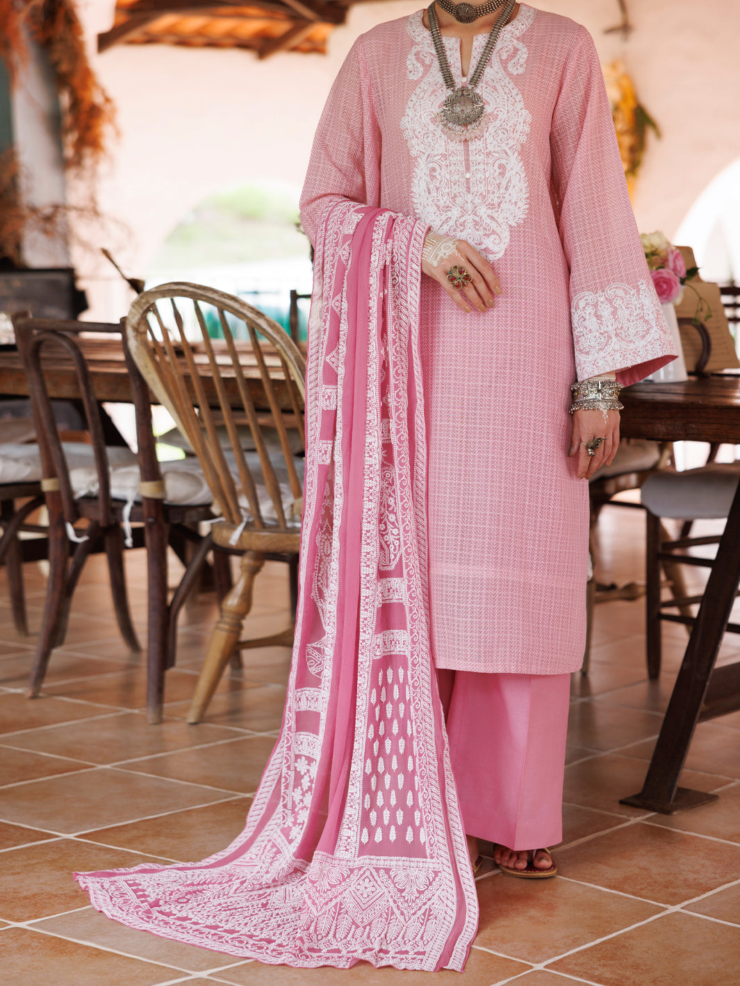 Light Pink Square Dobby 3Pc Stitched - ALP-3PS-2046