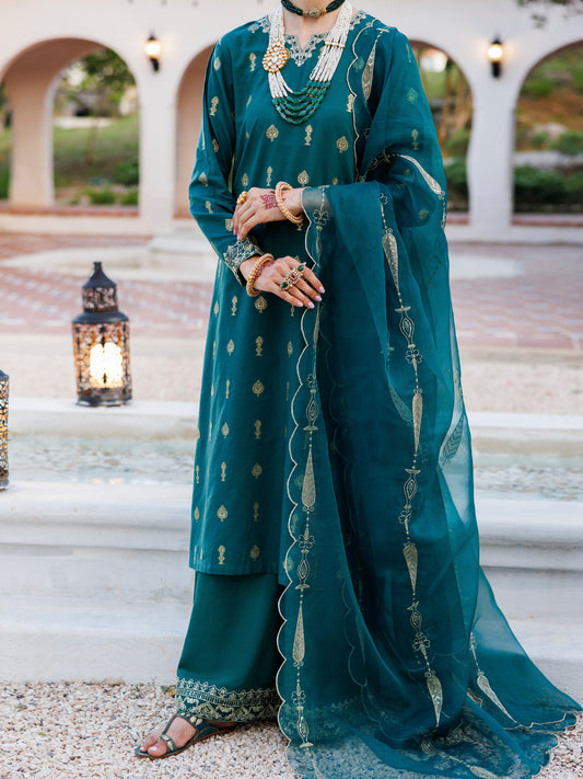 Green Viscose Jacquard 3Pc Stitched - ALP-3PS-2053