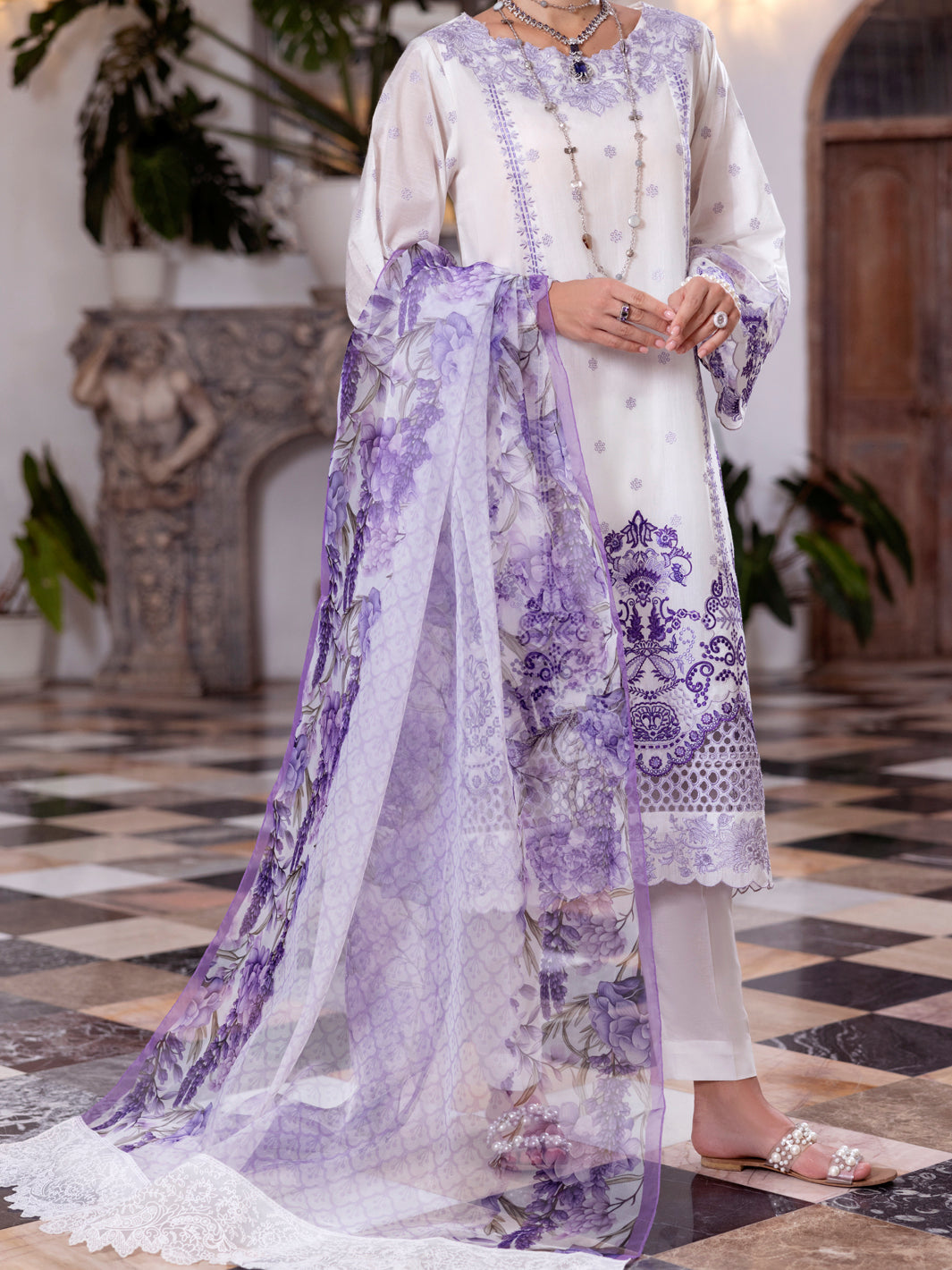 White Paper Cotton 3Pc Stitched - ALP-3PS-2056