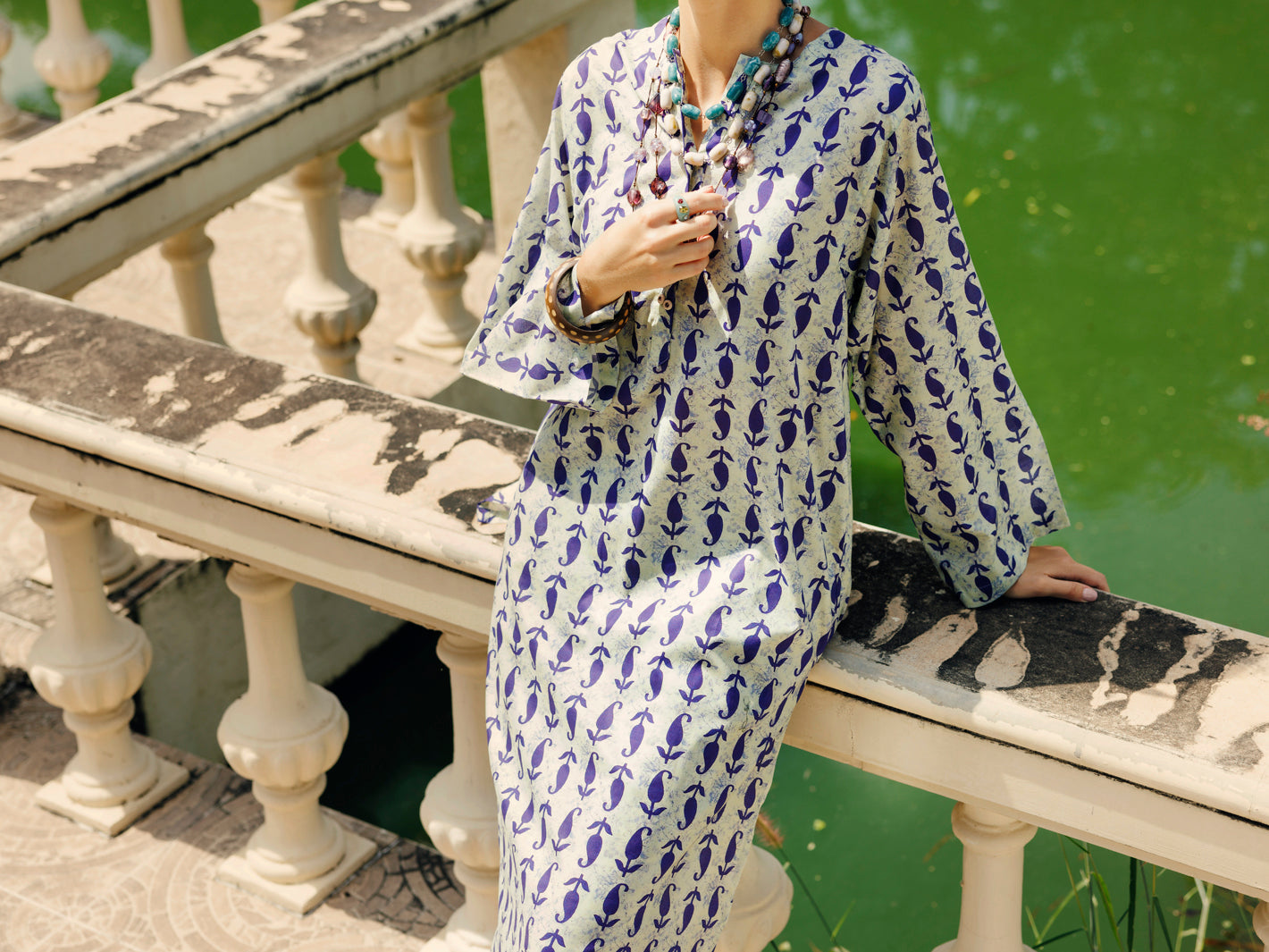 Blue Lawn Co-ord Set - ALP-2PS-SLKS-2074