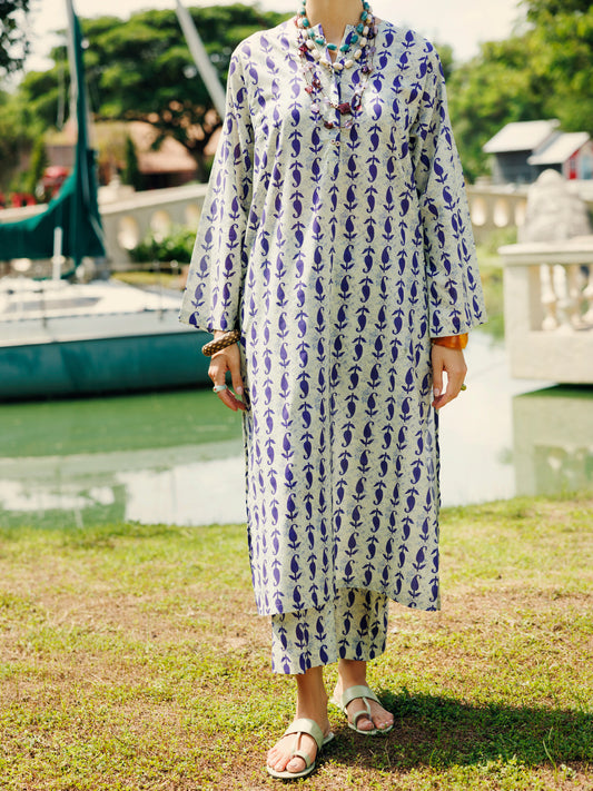 Blue Lawn Co-ord Set - ALP-2PS-SLKS-2074