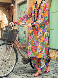 Multicolor Lawn Co-ord Set - ALP-2PS-SLKS-2077
