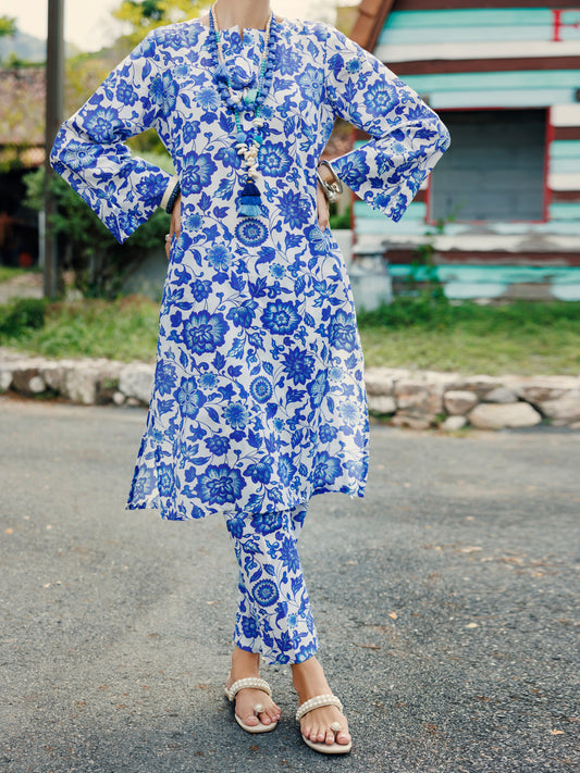 Blue Lawn Co-ord Set - ALP-2PS-SLKS-2093
