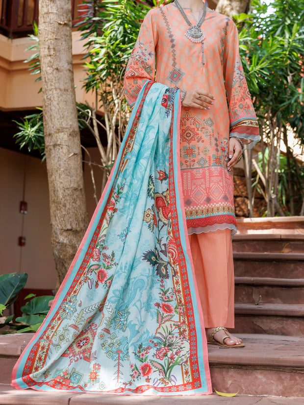 Peach Lawn 3 Piece Stitched - ALP-3PS-2097