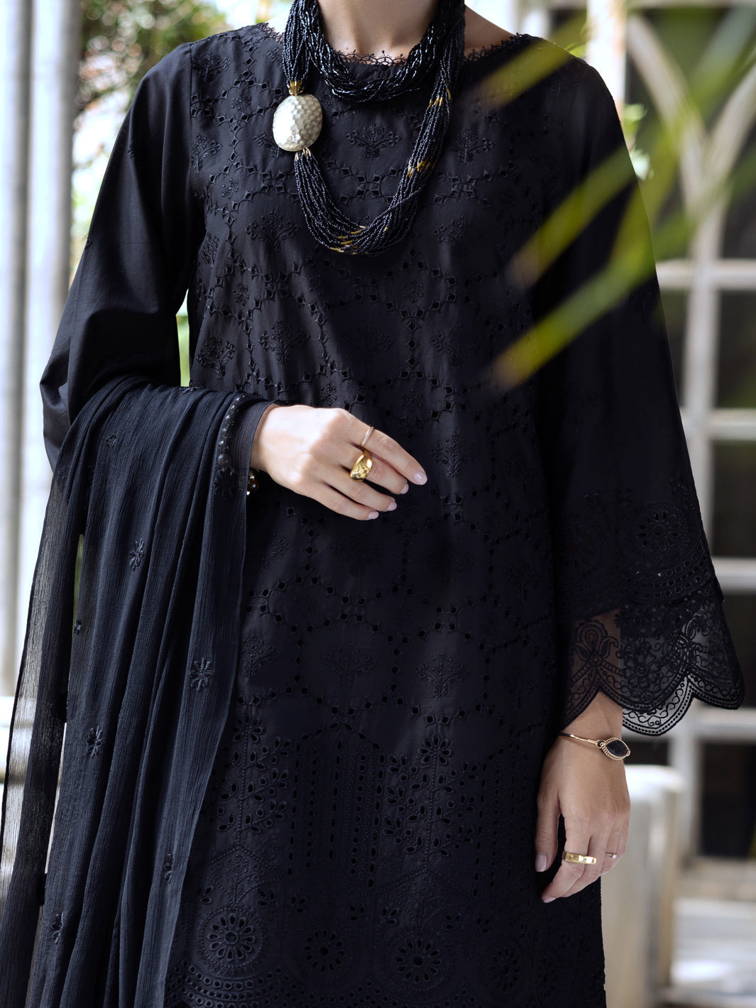 Black Schiffli Lawn 3Pc Stitched - ALP-3PS-2111