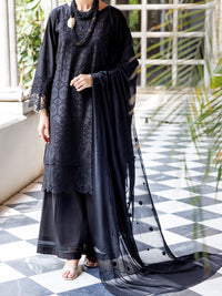Black Schiffli Lawn 3Pc Stitched - ALP-3PS-2111