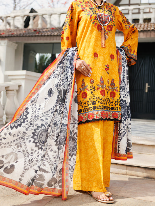 Mustard Lawn 3 Piece Stitched - ALP-3PS-2114