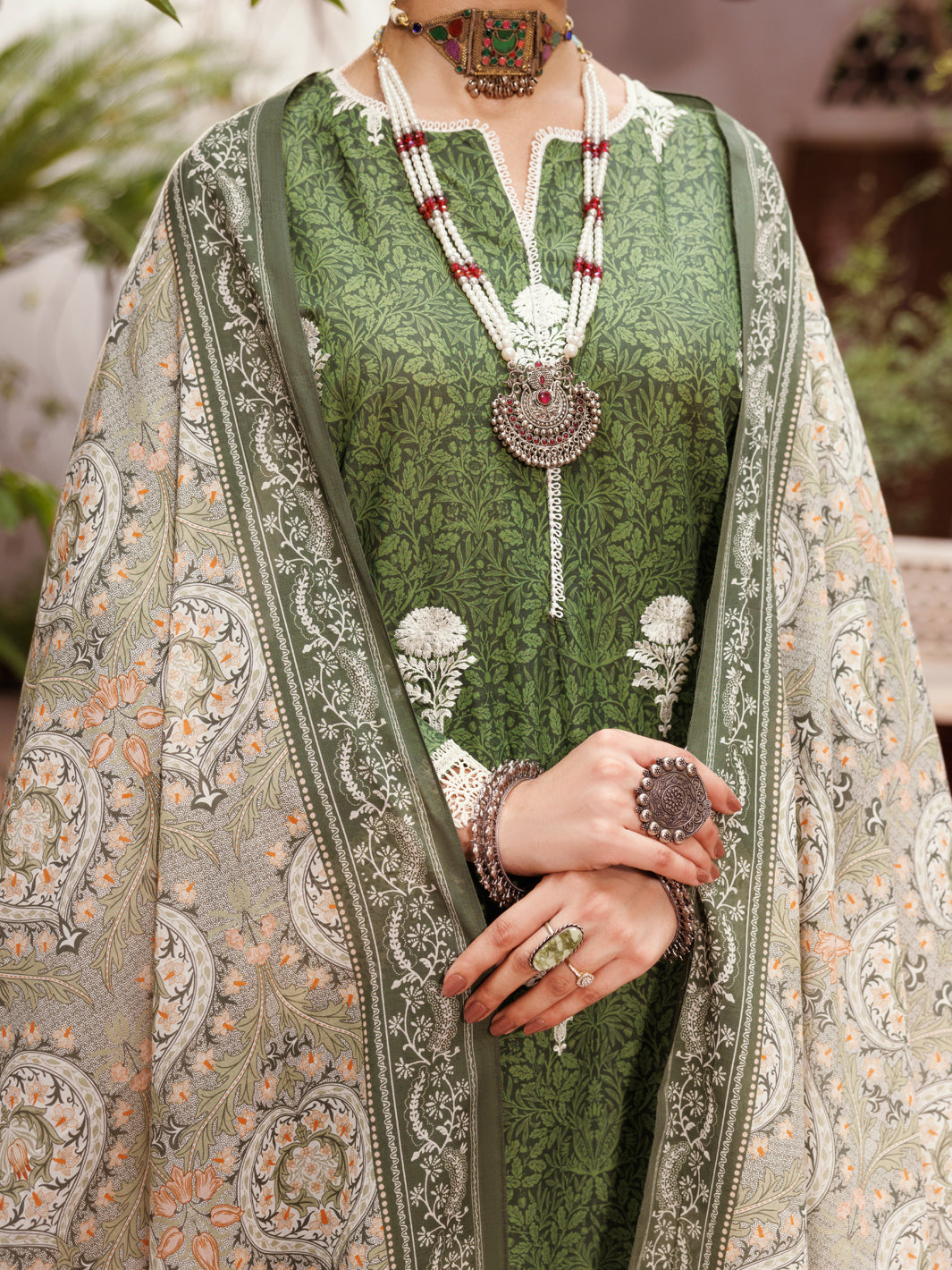 Green Cambric 3Pc Stitched - ALP-3PS-2145