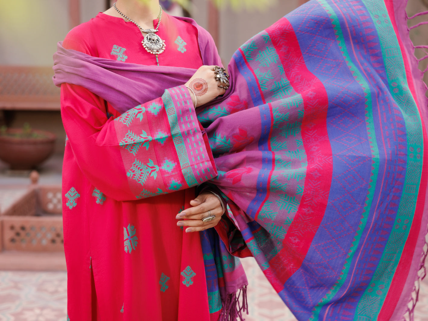 Fuchsia Yarn Dyed 3Pc Unstitched - ALP-3PS-2153
