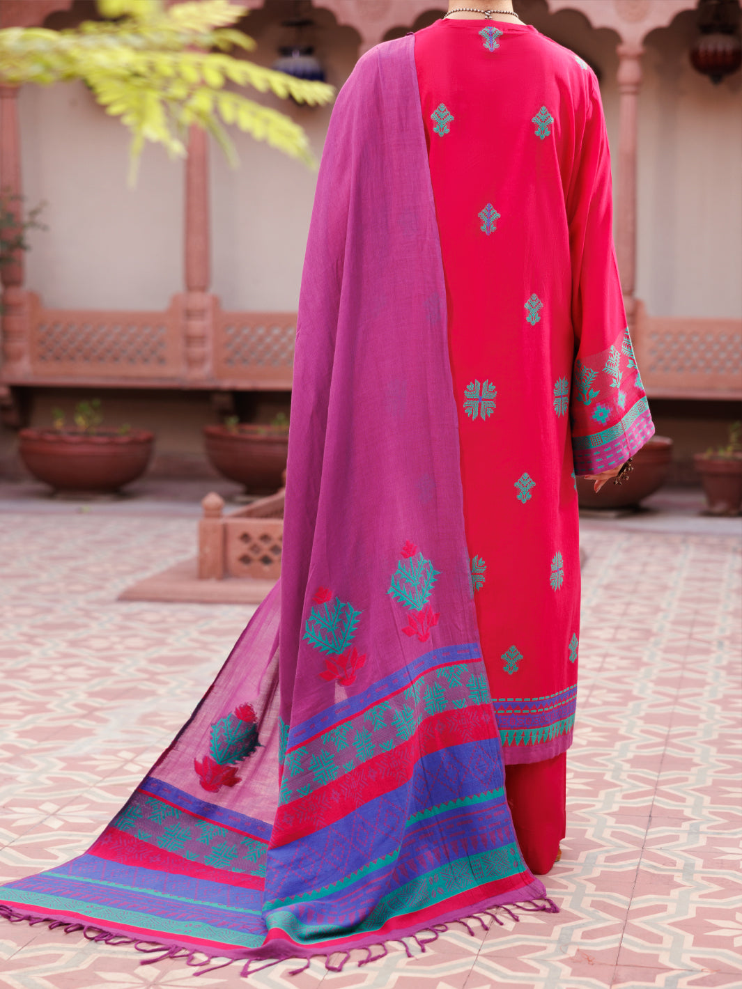 Fuchsia Yarn Dyed 3Pc Unstitched - ALP-3PS-2153