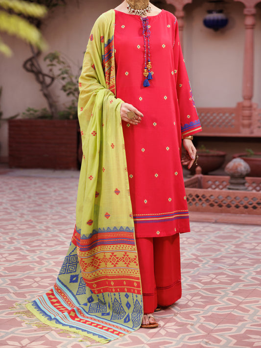 Red Yarn Dyed 3Pc Unstitched - ALP-3PS-2154