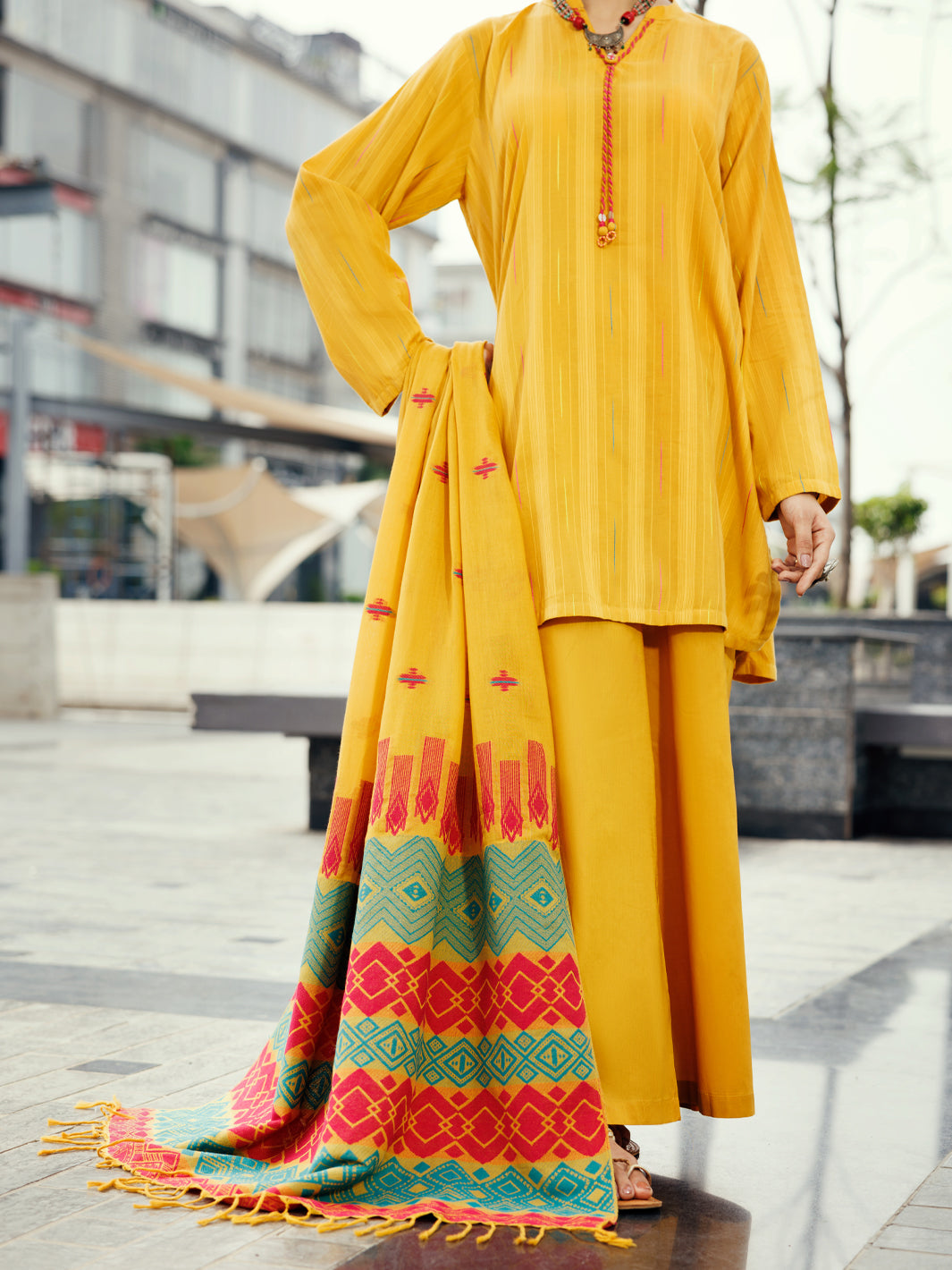 Mustard Yarn Dyed 3Pc Unstitched - ALP-3PS-2158