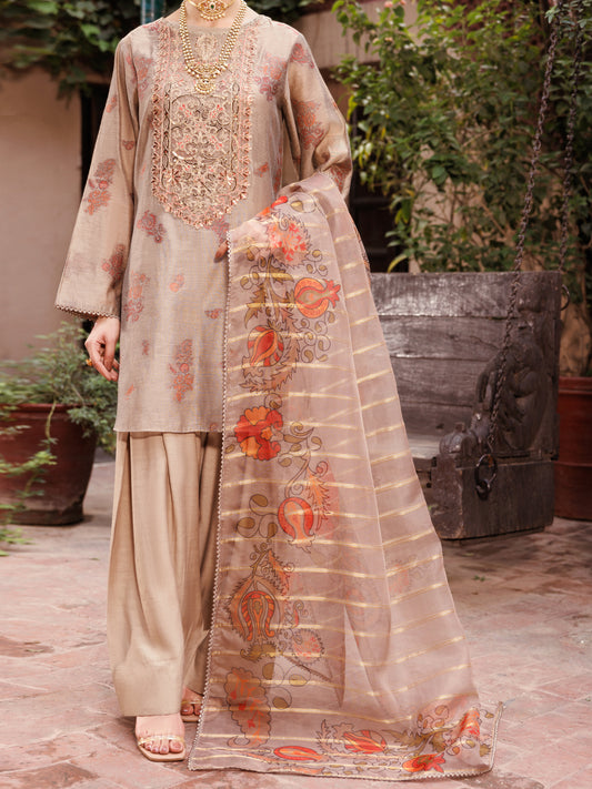 Coffee Brown Poly-Cotton 3Pc Stitched - ALP-3PS-2159