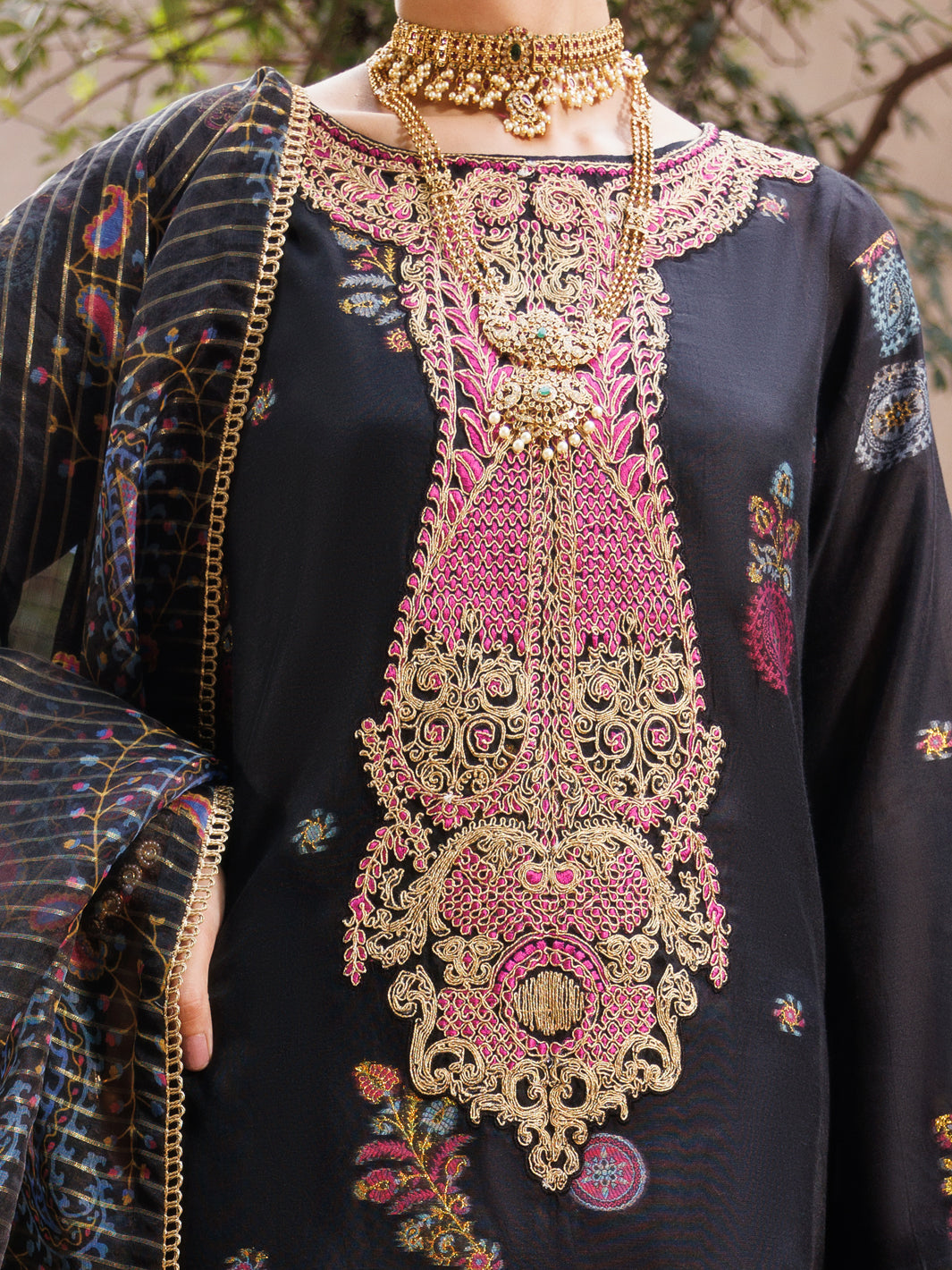 Black Paper Cotton Jacquard 3Pc Stitched - ALP-3PS-2161