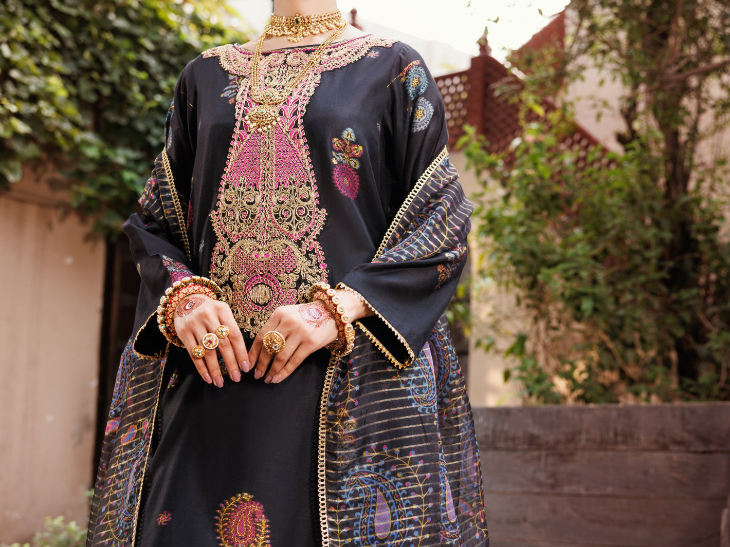 Black Paper Cotton Jacquard 3Pc Stitched - ALP-3PS-2161