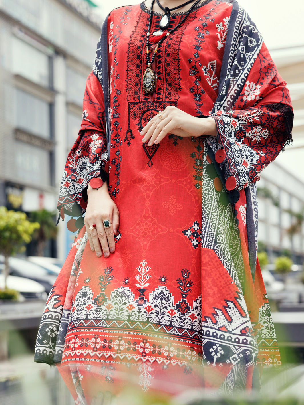 Red Cambric 3Pc Unstitched - ALP-3PS-2204