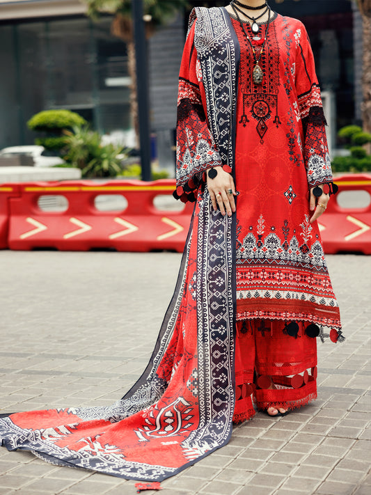 Red Cambric 3Pc Unstitched - ALP-3PS-2204