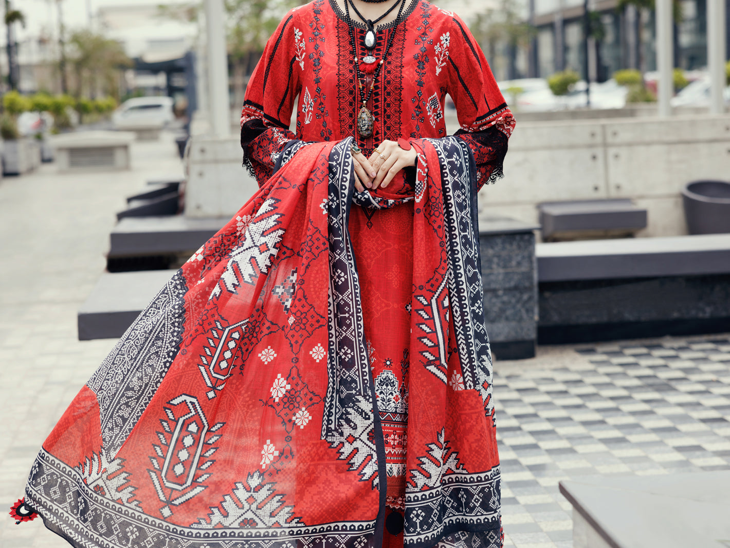 Red Cambric 3Pc Unstitched - ALP-3PS-2204