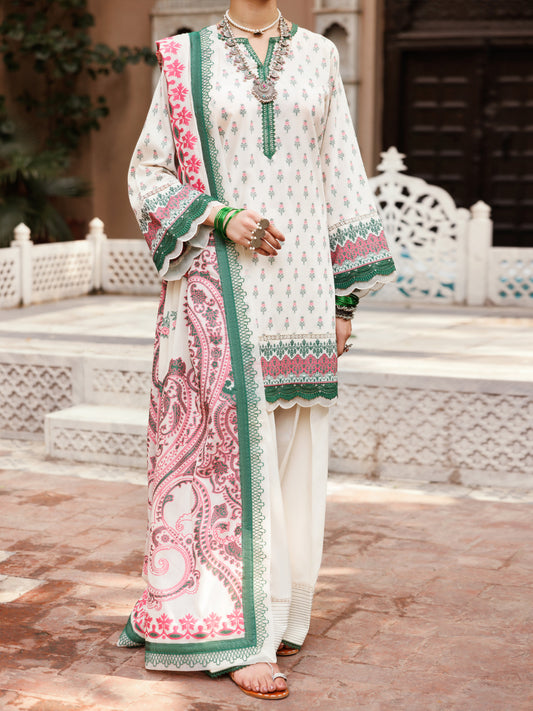 Ivory Viscose Jacquard 3Pc Unstitched - ALP-3PS-2229