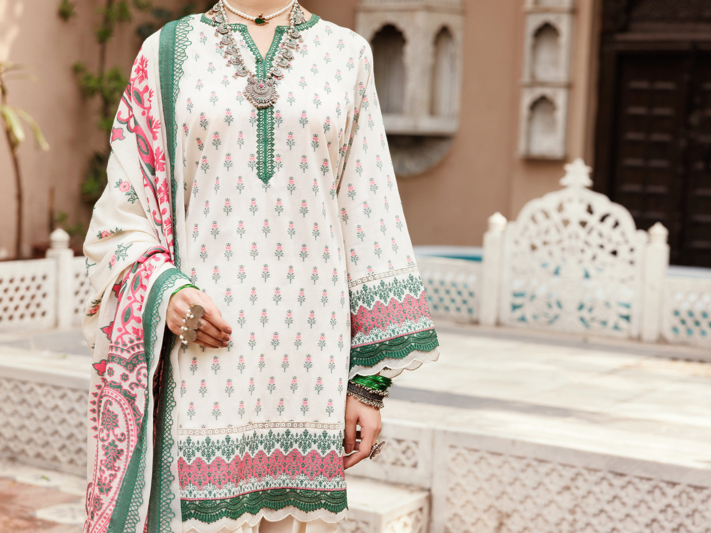 Ivory Yarn Dyed Jacquard 3Pc Unstitched - ALP-3PS-2229