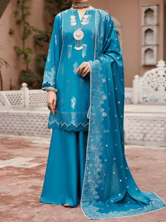 Teal Viscose Jacquard 3Pc Unstitched - ALP-3PS-2230