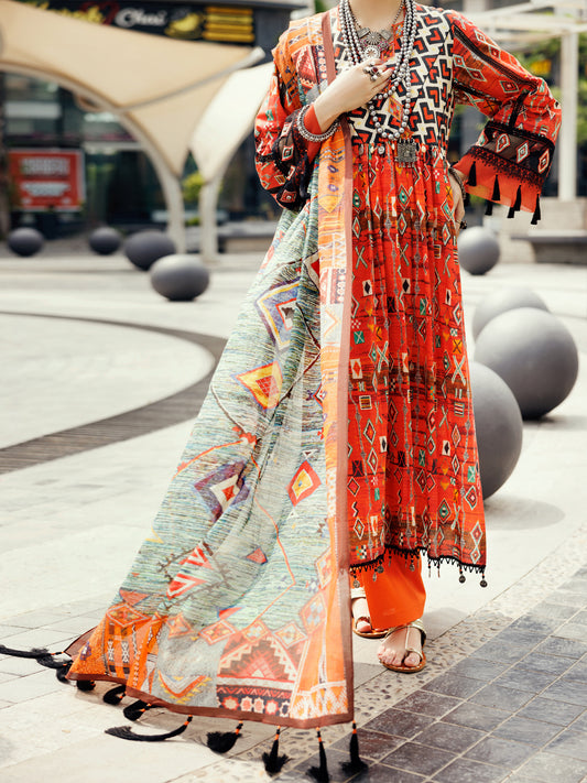 Orange Lawn 3Pc Unstitched - ALP-2PS-SLKD-UN-2268
