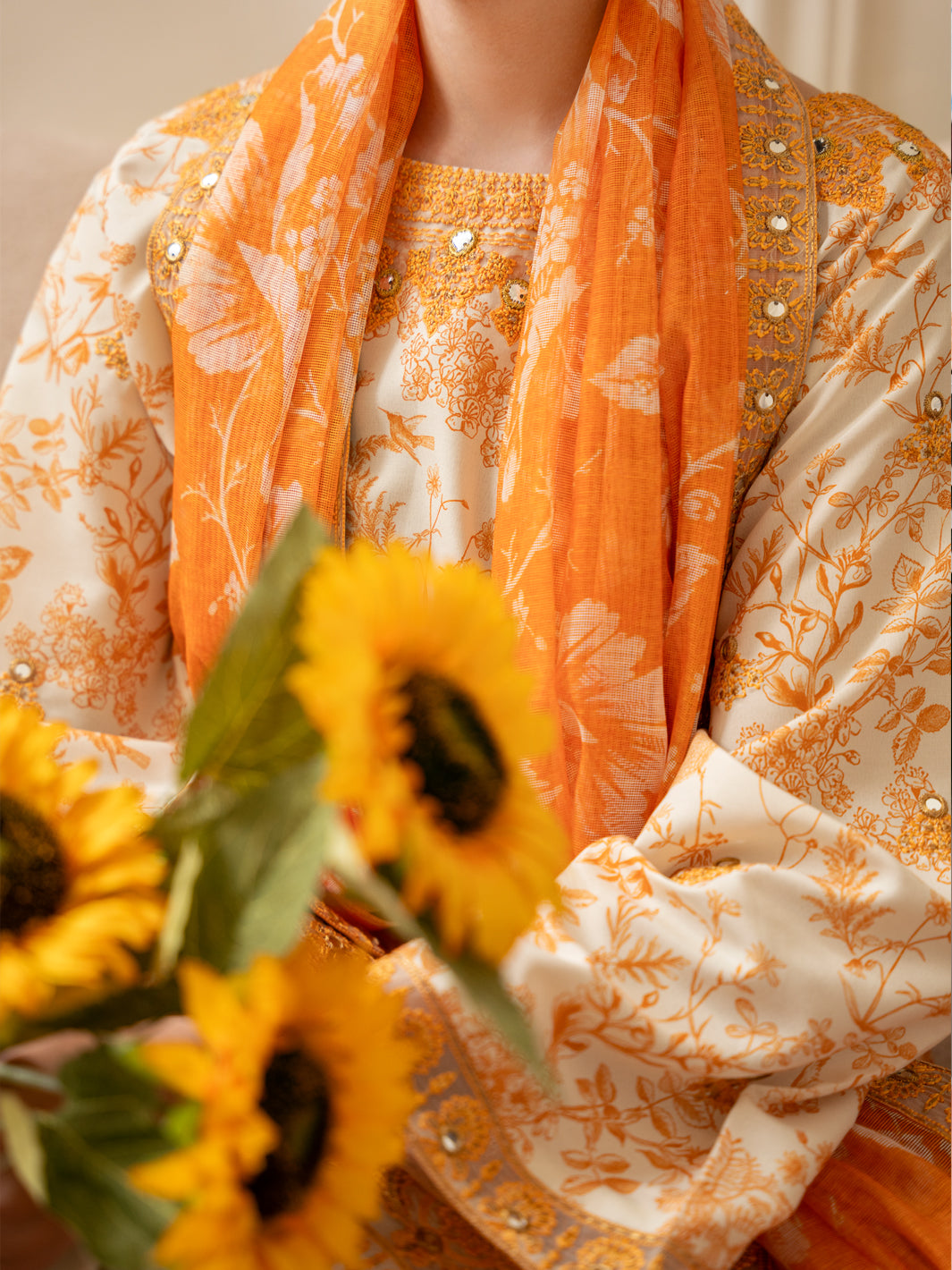 Cream Silk Lawn Stitched 3Pc - ALP-3PS-2334