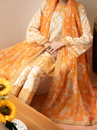 Cream Silk Lawn Stitched 3Pc - ALP-3PS-2334