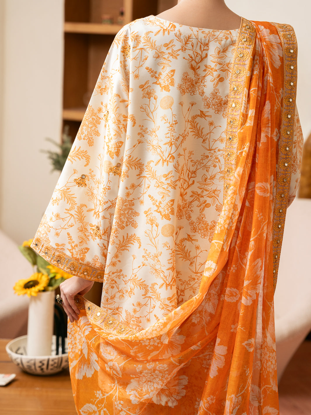 Cream Silk Lawn Stitched 3Pc - ALP-3PS-2334