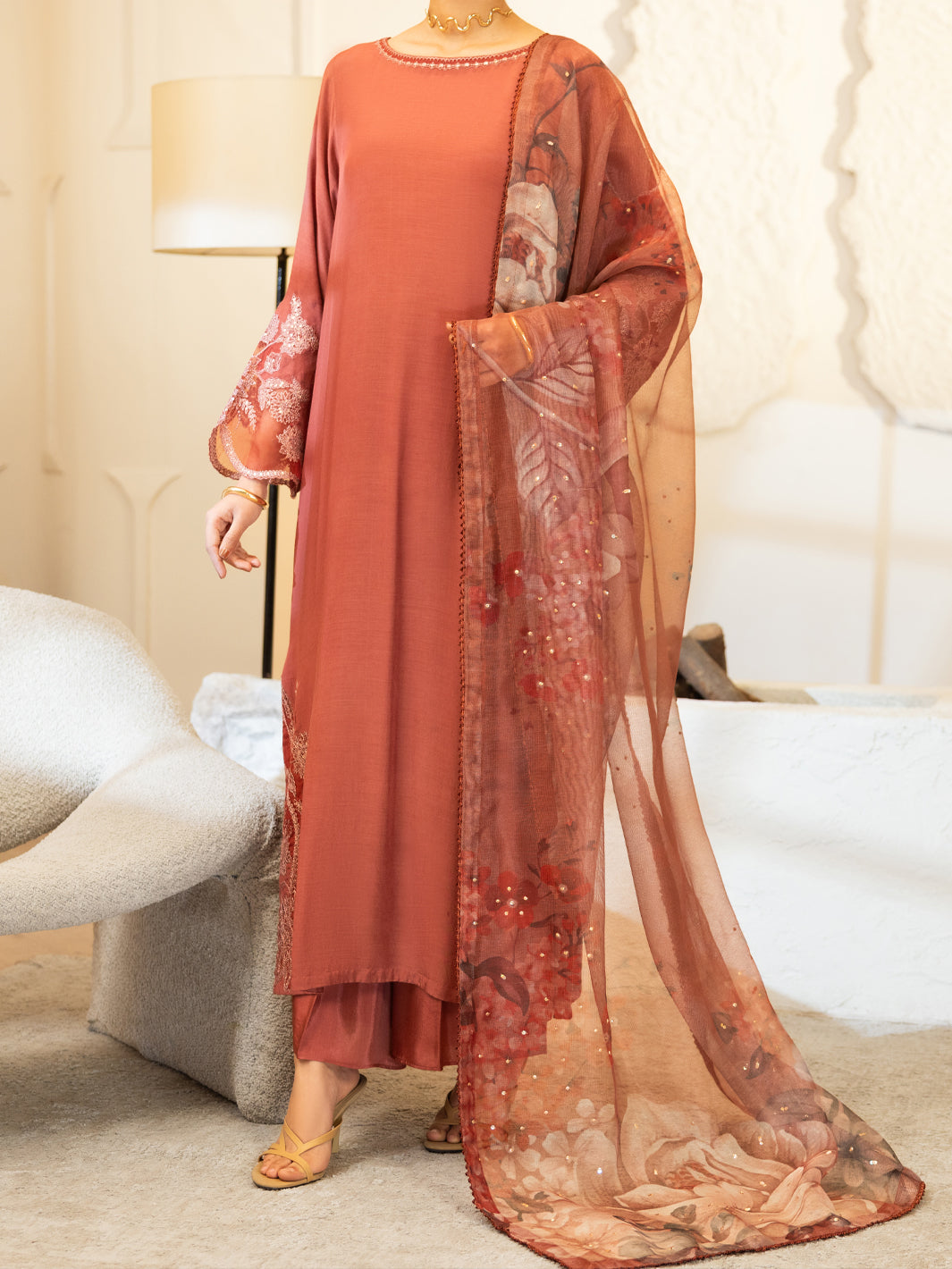 Pink Sheesha Silk Stitched 3Pc - ALP-3PS-2370