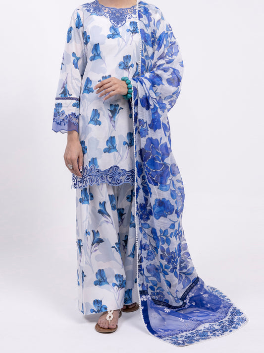 Blue Lawn 3Pc Unstitched  - Women Unstitched 3 Piece | ALMIRAH