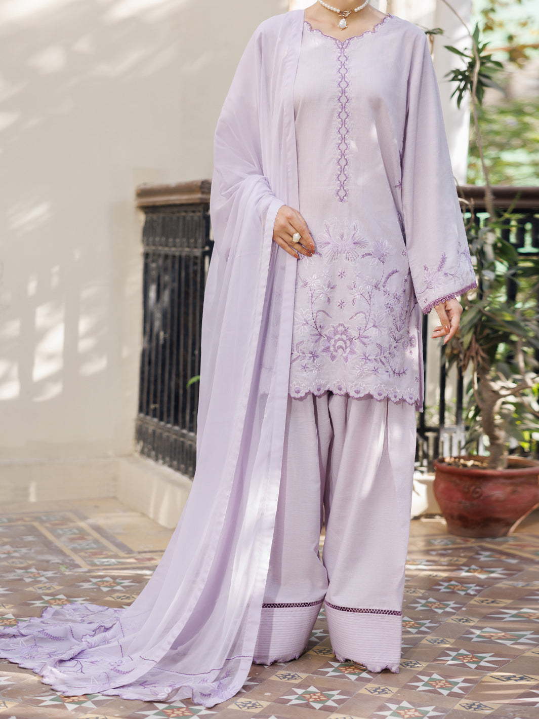 Lilac Yarn Dyed Stitched 3PC  - Women Stitched 3 Piece | ALMIRAH