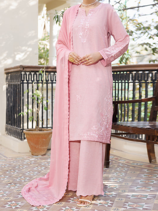 Pink Yarn Dyed Stitched 3PC - ALP-3PS-2613
