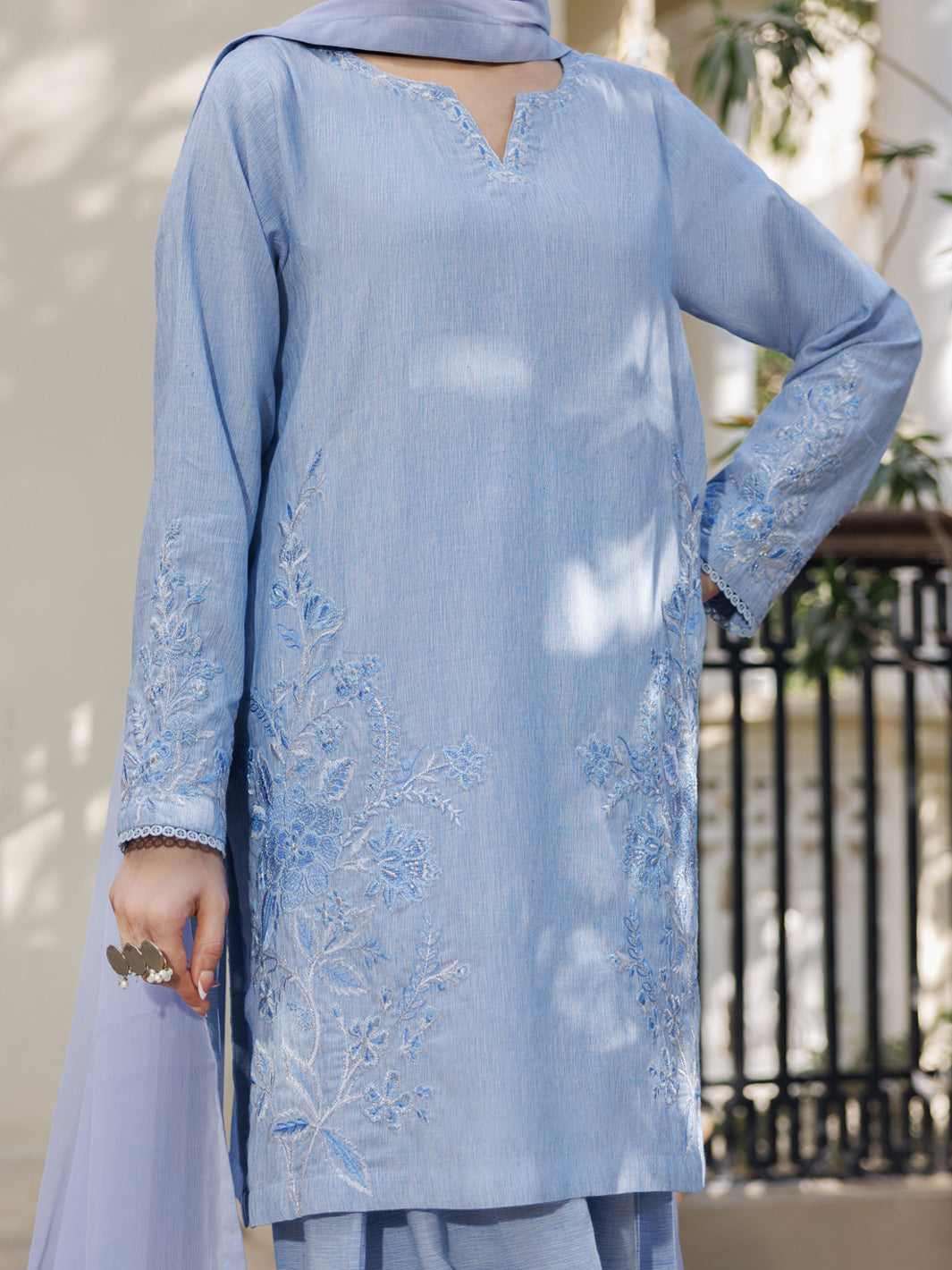Ice Blue Yarn Dyed Stitched 3PC - ALP-3PS-2614