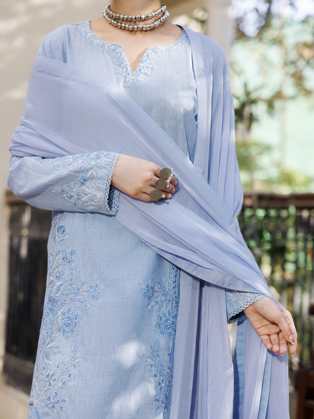 Ice Blue Yarn Dyed Stitched 3PC - ALP-3PS-2614