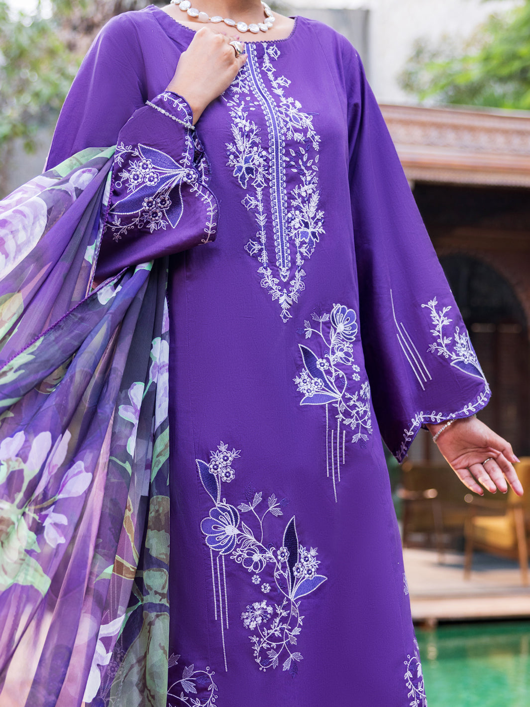 Blue Lawn Dyed Stitched 3PC - ALP-3PS-2623