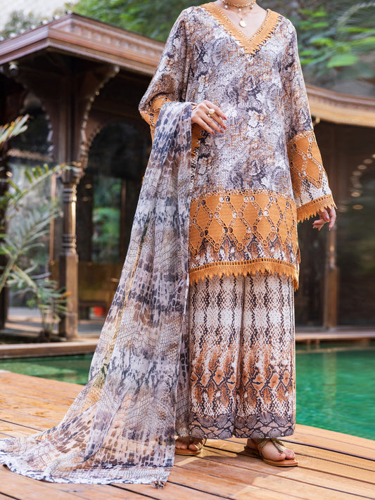 Beige Poly Lawn Stitched 3PC - ALP-SS-3PS-2649