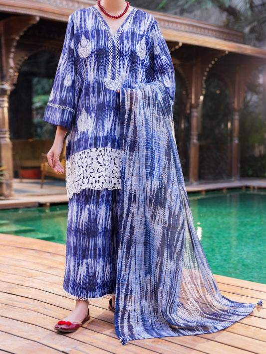 Blue Poly Lawn Stitched 3PC - ALP-SS-3PS-2651