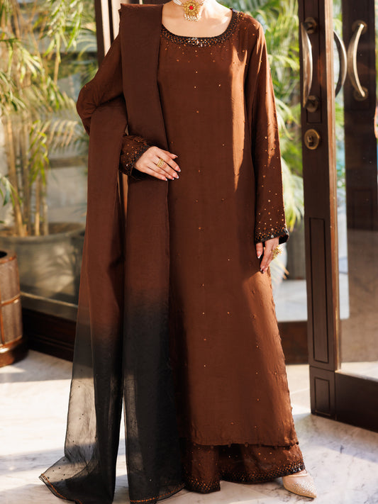 Brown Silk Stitched 3PC - ALP-3PS-2660