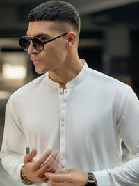 White Blended Kameez Shalwar - AL-KS-2912