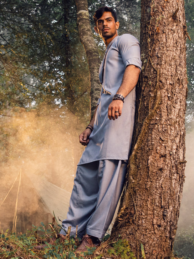 Light Blue Blended Kameez Shalwar - AL-KS-2920