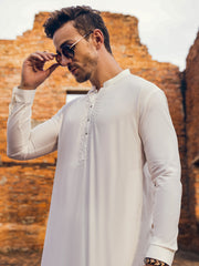 White Blended Kameez Shalwar - AL-KS-2921