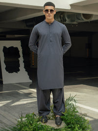 Charcoal Grey Blended Kameez Shalwar - AL-KS-2926