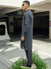 Charcoal Grey Blended Kameez Shalwar - AL-KS-2926