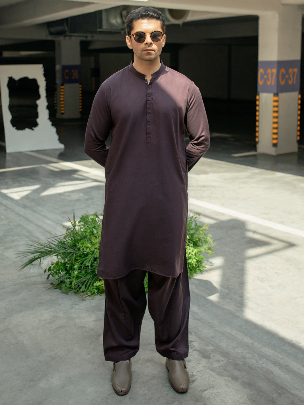 Dark Purple Blended Kameez Shalwar - AL-KS-2928