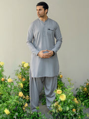 Light Grey Blended Kameez Shalwar - AL-KS-2934