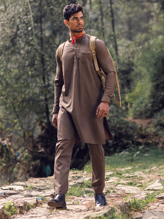 Brown Blended Kurta Trouser - AL-KT-2936