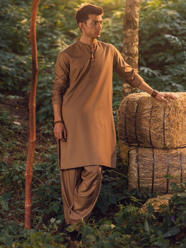 Brown Blended Kameez Shalwar - AL-KS-2937