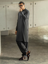 Charcoal Grey Blended Kameez Shalwar - AL-KS-2950